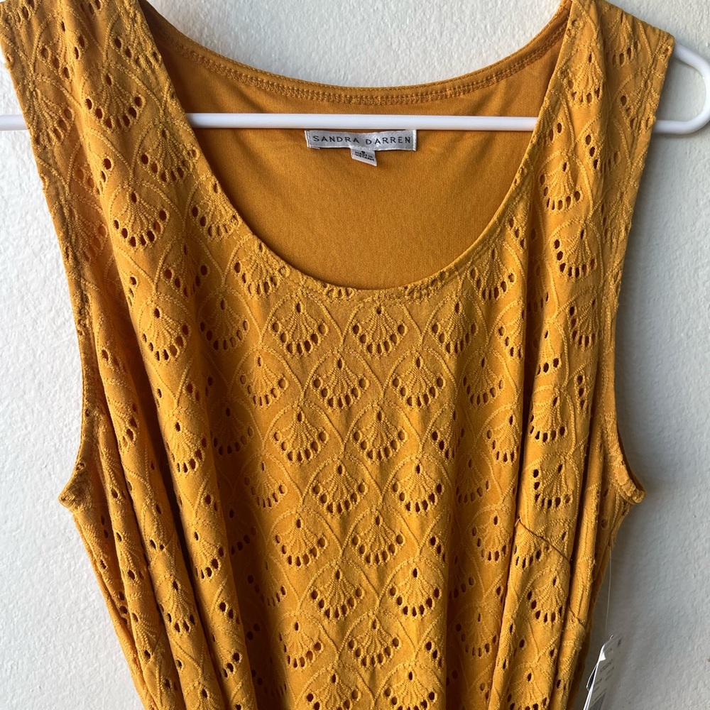 Sandra Darren Mustard Eyelet Tank Dress - Sleeveless Women's Top